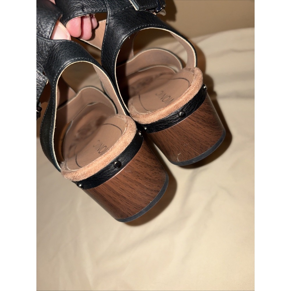 Vionic Faye Clog Sandals 7 Black Leather Buckle Strap Adjustable Platform EU 38 - Picture 10 of 13